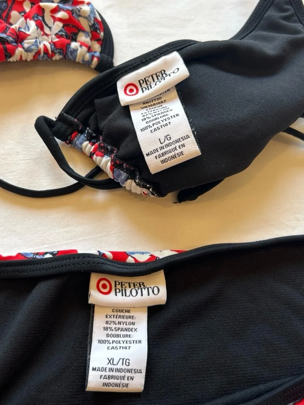 Peter Pilotto Black Bikini with Red, White and Blue Floral Accents